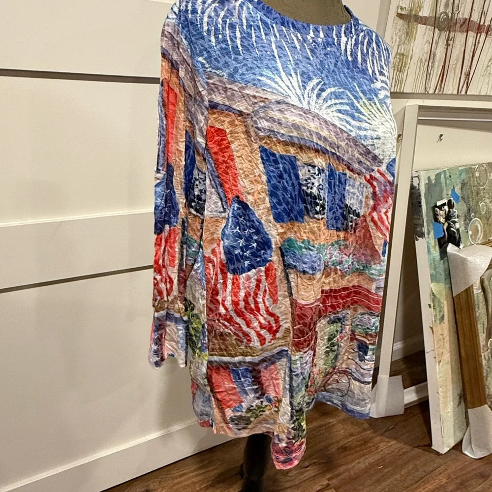 Ali Miles Blue and White Abstract Print Blouse - Picture 3 of 6